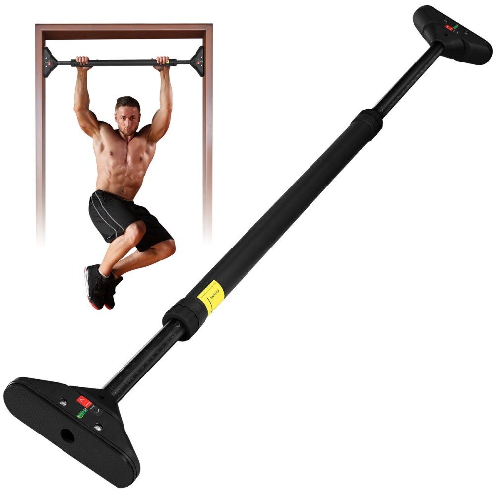 Yes4All Adjustable Door Frame Pull Up Bar for Doorway 29.5 - 37, Home Gym Pull Up Bar with Built-in Spirit Level, No-Screw Straight Shape 440 LB Capacity, Full Black