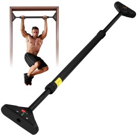 Yes4All Adjustable Door Frame Pull Up Bar for Doorway 29.5 - 37, Home Gym Pull Up Bar with Built-in Spirit Level, No-Screw Straight Shape 440 LB Capacity, Full Black