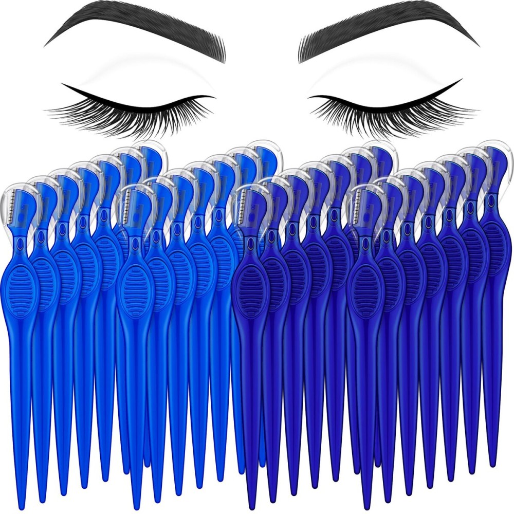 Mudder 28 Pcs Eyebrow Razor Knife Shaver Trimmer Shaver Multipurpose Exfoliating Tool Facial Hair Removal for Women Valentine Gift Giving(Blue,Royal Blue)