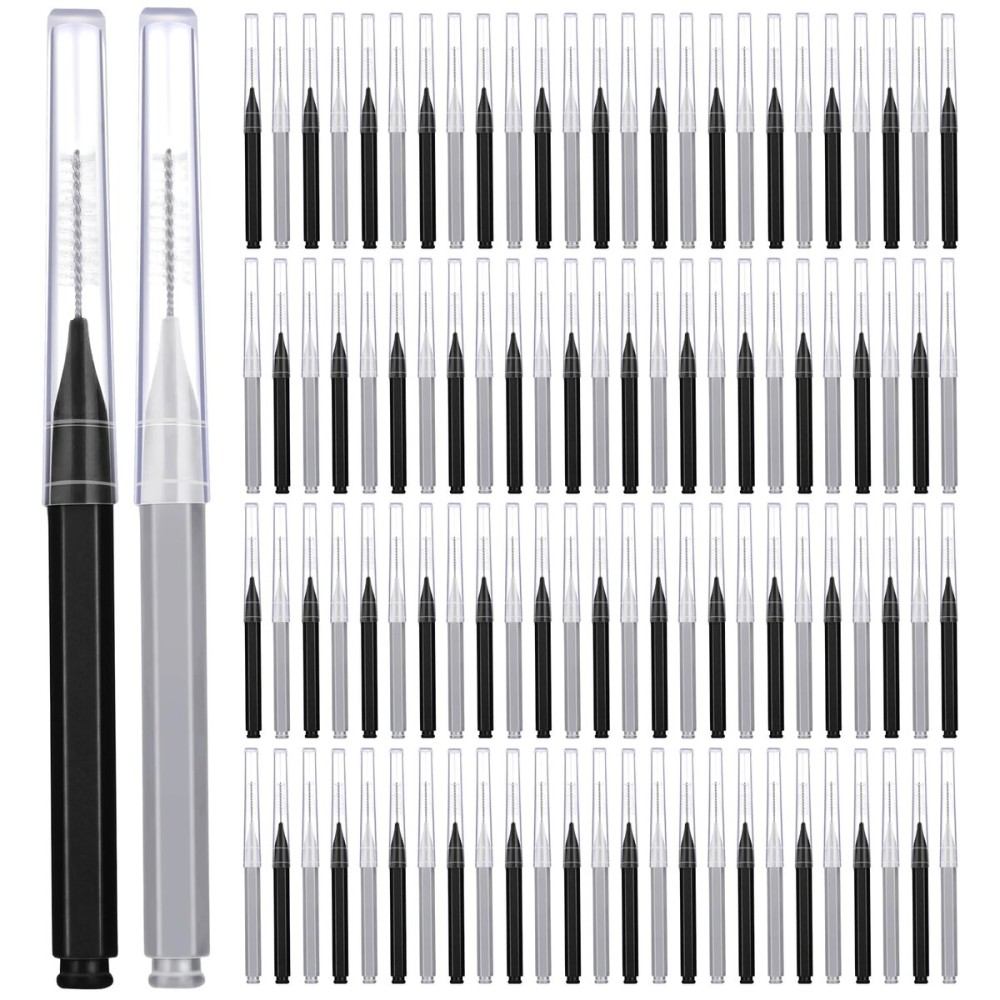 Patelai 100 Pieces Braces Brush for Cleaner Interdental Brush Toothpick Dental Tooth Flossing Head Oral Dental Hygiene Flosser Toothpick Cleaners Tooth Cleaning Tool (Black, Grey,Suitable Size)