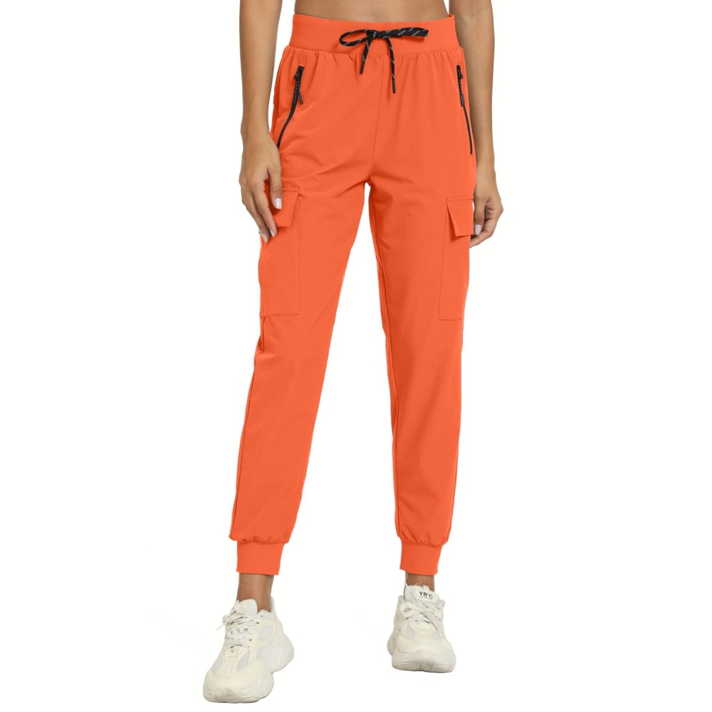 Rrosseyz Womens Cargo Pants with Pockets-Lightweight Quick Dry Water Resistant Hiking Pants for Travel Casual Athletic and Outdoor(Orange,S)