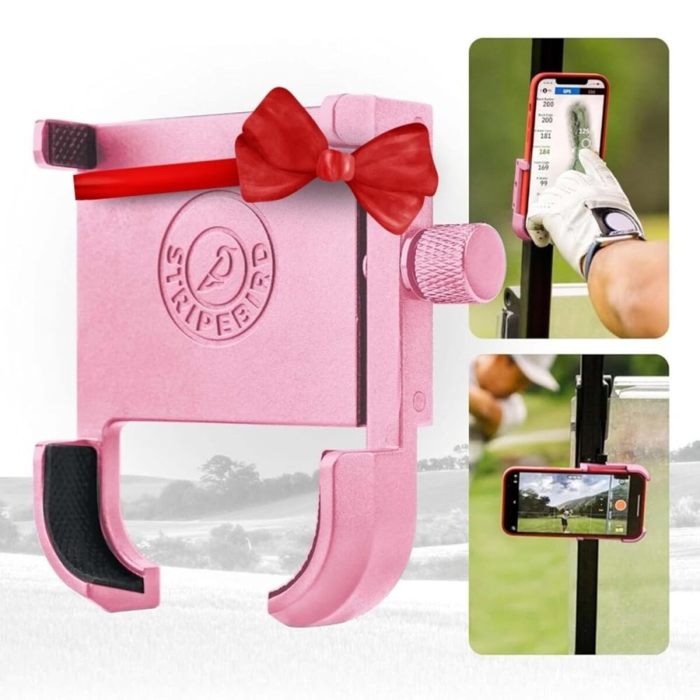 Stripebird - Original Magnetic Golf Cart Phone Holder (Pink) - Cell Phone Holder Golf Cart with Neodymium N52 Magnets - Golf Caddy - Golf Cart Phone Mount for iPhone, Samsung & Others