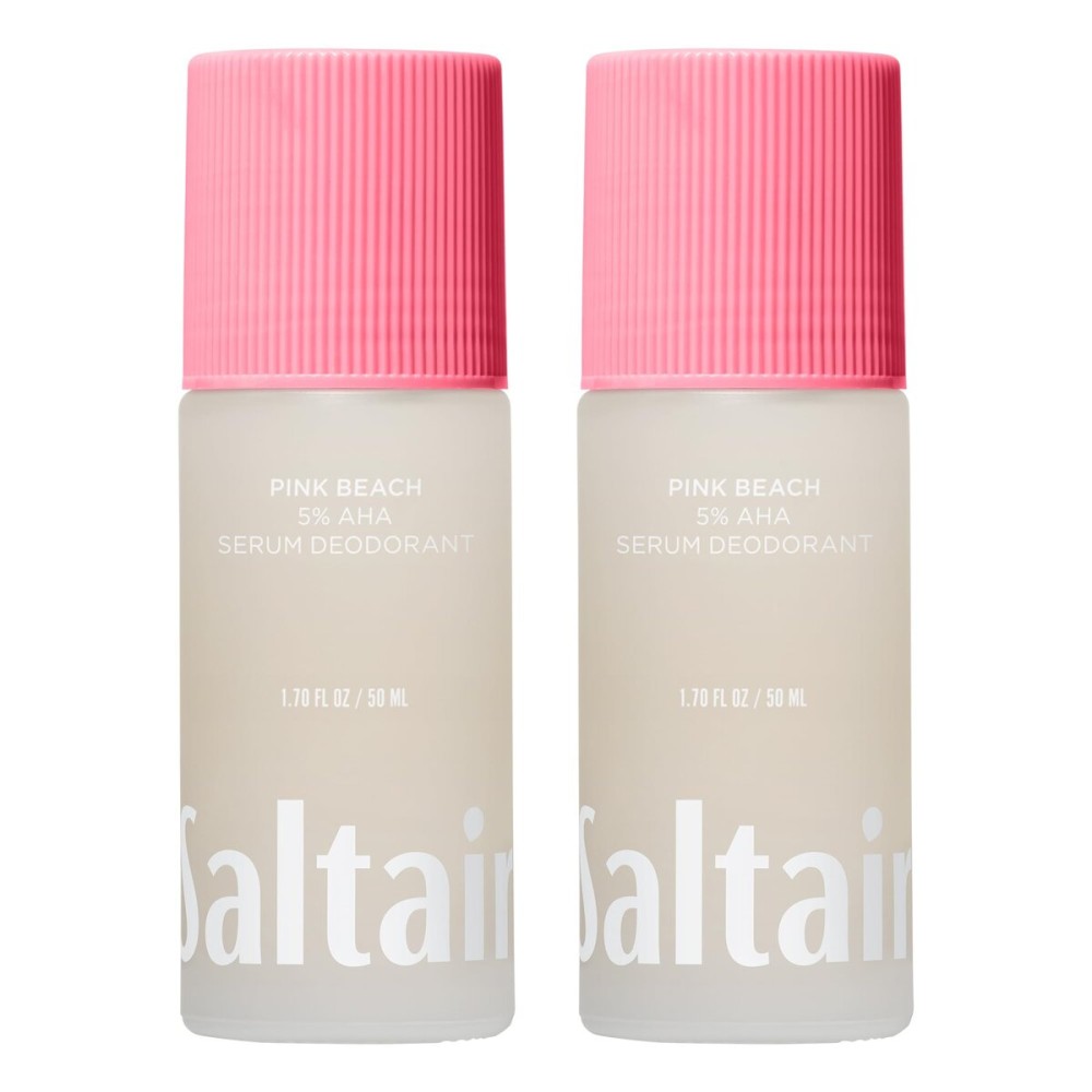 Saltair Serum Deodorant Pink Beach 2 Pack. 5% AHA Formula. Lactic Acid and Mandelic Acid Deodorant. Aluminum Free Odor Control for Women and Men. Travel Essentials, 2x 1.7oz Roll On