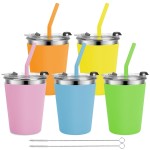 Vermida Kids Cups with Straws and Lids, 5 Pack 12oz Spill Proof Toddlers Straws Tumbler with Lids, Stainless Steel Kids Cups with Lids for School, Outdoor, Multicolor