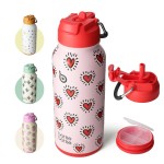 BOTTLE BOTTLE 32oz Insulated Water Bottle Stainless Steel Sport Water Bottle with Straw Dual-use Lid Design for Gym with Pill Box (Heartbeats)