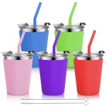 Vermida Kids Cups with Straws and Lids, 5 Pack 12oz Spill Proof Toddlers Straw Cup with Lid, Stainless Steel Kids Cups with Lids for School, Outdoor, Multicolor
