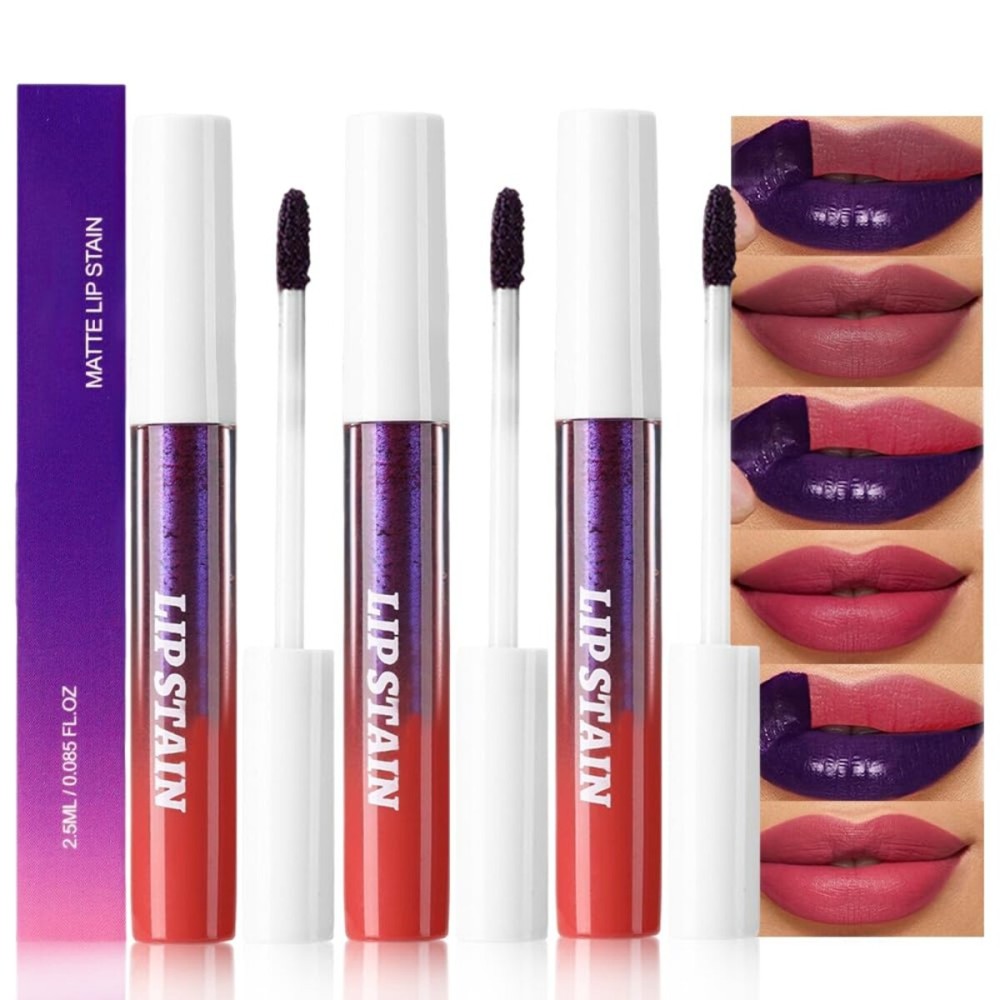 evpct 3Pcs Peel Off Lip Stain Tints, Maroon Mauve Red Matte Liquid Lipstick Lip Stain Long Lasting Waterproof for Women, Non-stick Cup Lipstick Peel Off Highly Pigmented Smudge-proof, 01 & 02 & 03