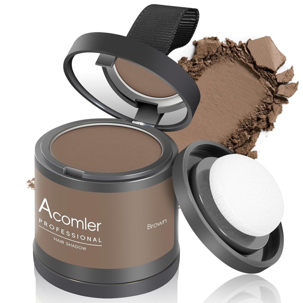 Acomler Instantly Root Cover Up Hairline Shadow Powder, 0.35 Ounce Root Touch Up Hair Color, Grey Hair Coverage for Thinning Hair, Hair Powder for Women Men with Eyebrows,Beard Line,Bald Spots (Brown)