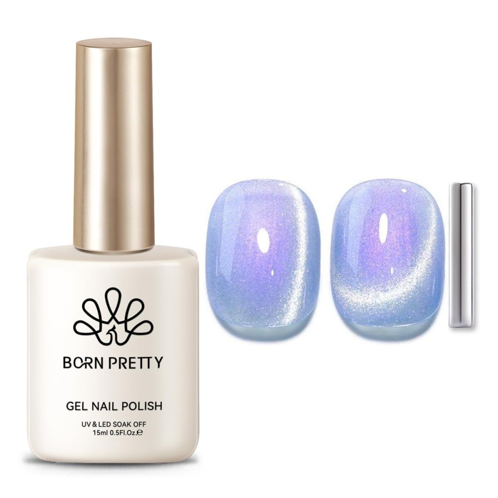 Born Pretty Cat Magnetic Eye Gel Nail Polish, Fairy Purple Glitter Cat Magnetic Gel Nail Polish for Nail Art Manicure Salon DIY at Home 15ML