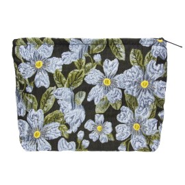 PAZIMIIK Makeup Bag Large Cotton Zipper Pouch for Purse Travel Canvas Make Up Organizer for Women Cosmetic,Brocade Flower Black