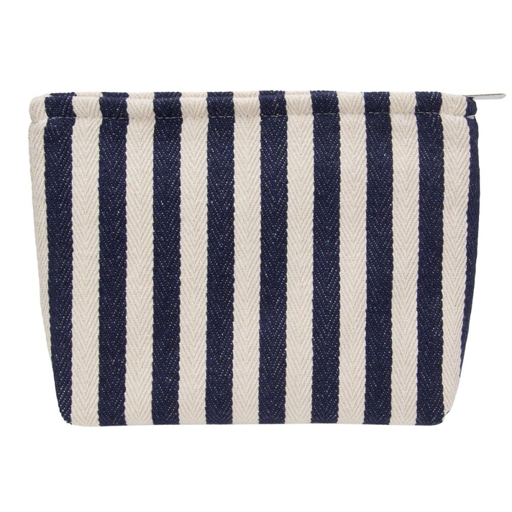 PAZIMIIK Makeup Bag Large Cotton Zipper Pouch for Purse Travel Canvas Make Up Organizer for Women Cosmetic,Stripe Navy Blue