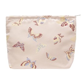 Makeup Bag Large Cotton Zipper Pouch for Purse Travel Canvas Make Up Organizer for Women Cosmetic,Butterfly Pink