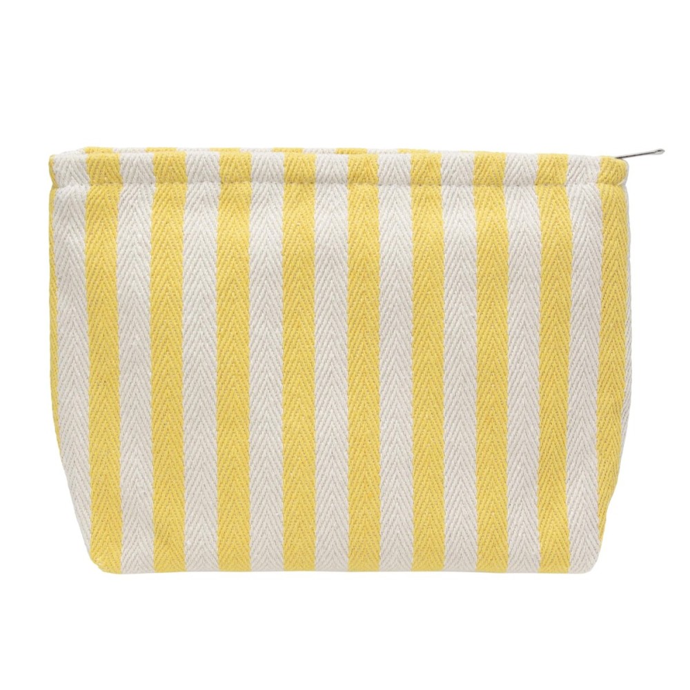 PAZIMIIK Makeup Bag Large Cotton Zipper Pouch for Purse Travel Canvas Make Up Organizer for Women Cosmetic,Stripe Yellow