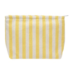 PAZIMIIK Makeup Bag Large Cotton Zipper Pouch for Purse Travel Canvas Make Up Organizer for Women Cosmetic,Stripe Yellow