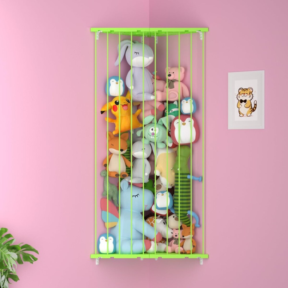 Befayoo Stuffed Animal Storage Corner - Large Stuffed Animal Holder with Length Adjustable - Plush Storage Hanging Stuffed Animal Net for Wall(Green)