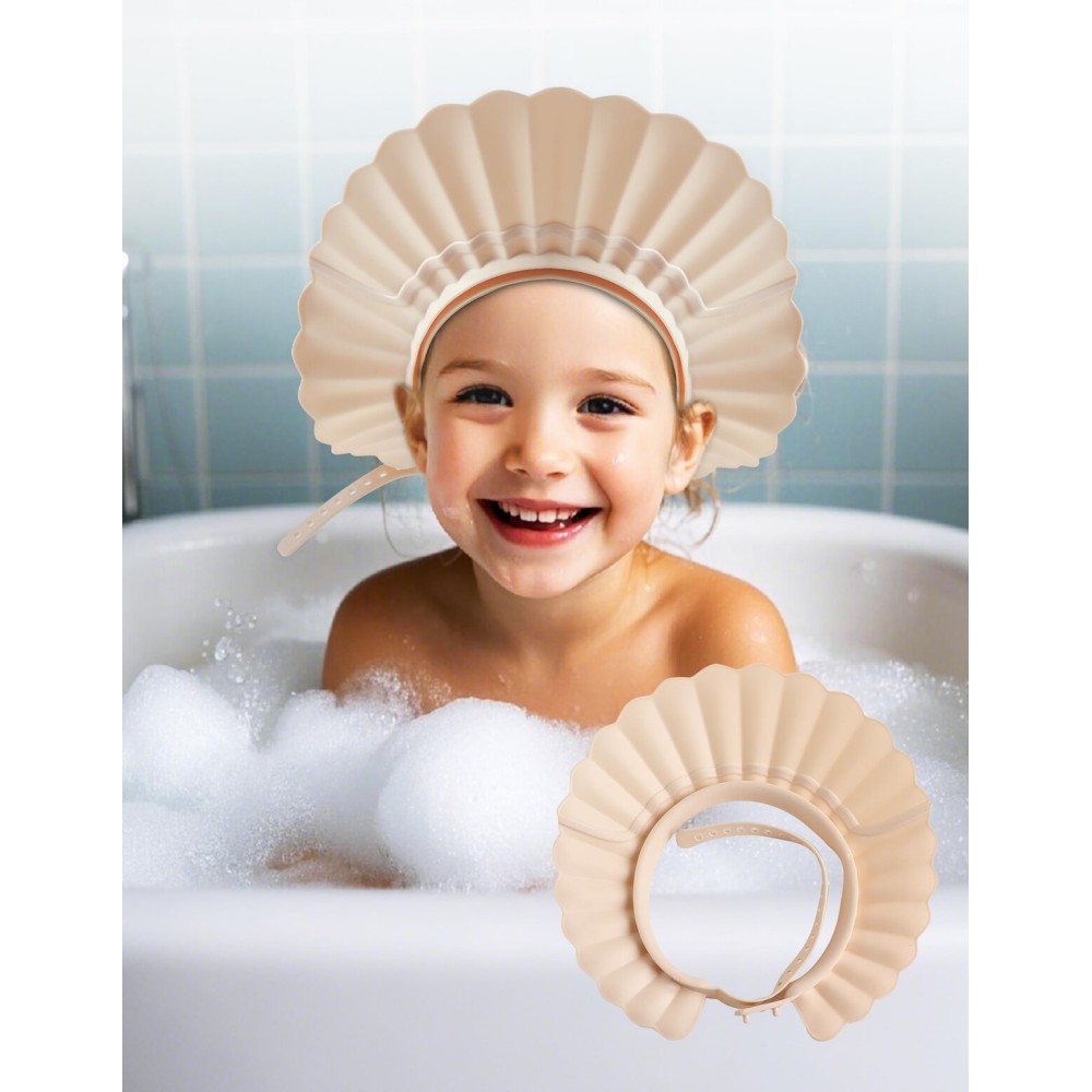 FUSACONY Kids Shower Cap, Baby Hair Washing Shield, Bath Eye Ear Head protector, Bathing Visor for Toddlers, Air Cushioned Shampoo Caps with 22-Size Adjustment for 6Month+ to Adult (White)
