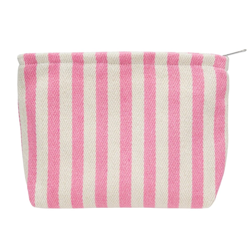 Makeup Bag Large Cotton Zipper Pouch for Purse Travel Canvas Make Up Organizer for Women Cosmetic,Stripe Pink