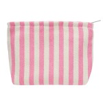 Makeup Bag Large Cotton Zipper Pouch for Purse Travel Canvas Make Up Organizer for Women Cosmetic,Stripe Pink