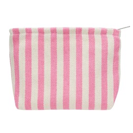 Makeup Bag Large Cotton Zipper Pouch for Purse Travel Canvas Make Up Organizer for Women Cosmetic,Stripe Pink