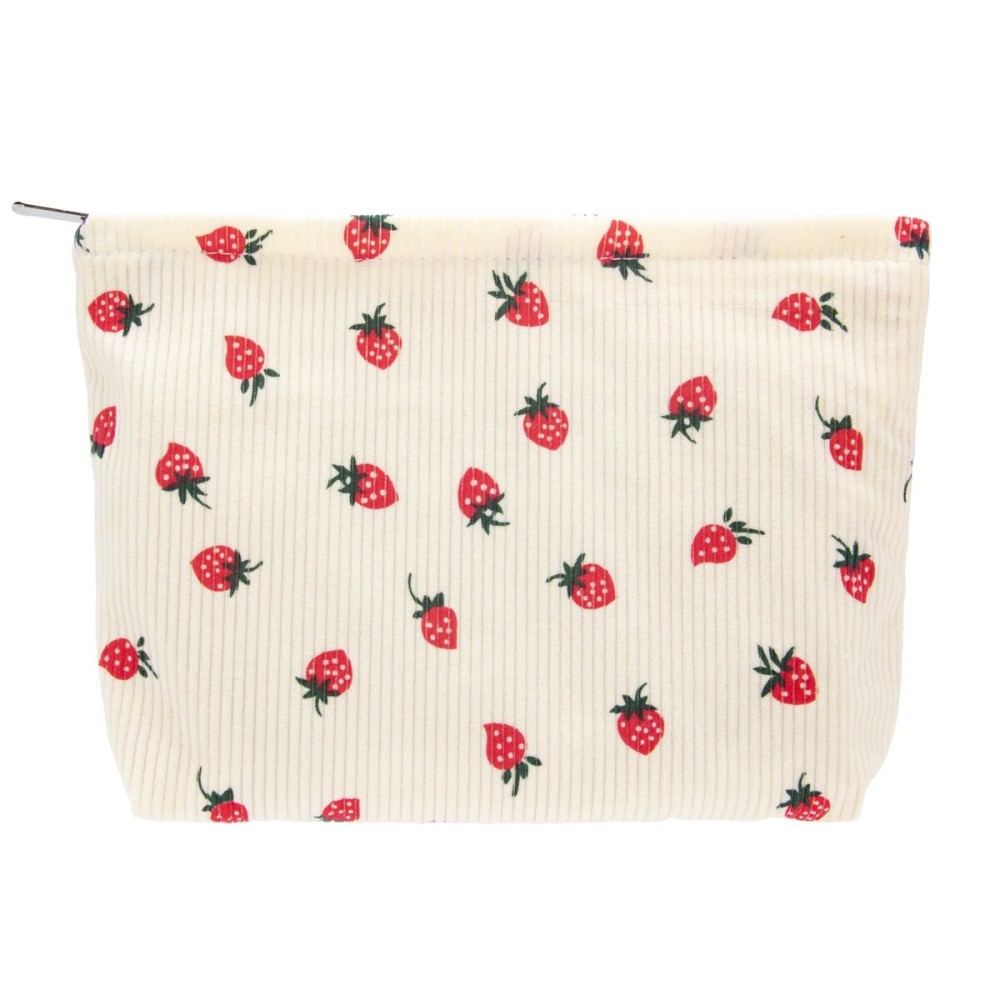 PAZIMIIK Makeup Bag Large Cotton Zipper Pouch for Purse Travel Canvas Make Up Organizer for Women Cosmetic,Strawberry Beige