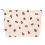 PAZIMIIK Makeup Bag Large Cotton Zipper Pouch for Purse Travel Canvas Make Up Organizer for Women Cosmetic,Strawberry Beige