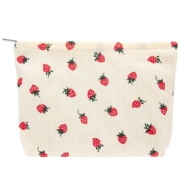 PAZIMIIK Makeup Bag Large Cotton Zipper Pouch for Purse Travel Canvas Make Up Organizer for Women Cosmetic,Strawberry Beige
