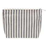 PAZIMIIK Makeup Bag Large Cotton Zipper Pouch for Purse Travel Canvas Make Up Organizer for Women Cosmetic,Vintage Stripe Navy Blue