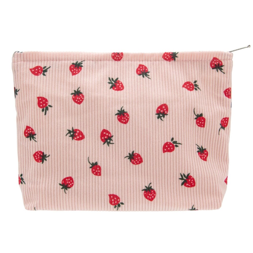 Makeup Bag Large Cotton Zipper Pouch for Purse Travel Canvas Make Up Organizer for Women Cosmetic,Strawberry Pink