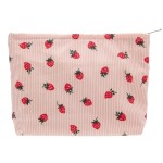 Makeup Bag Large Cotton Zipper Pouch for Purse Travel Canvas Make Up Organizer for Women Cosmetic,Strawberry Pink