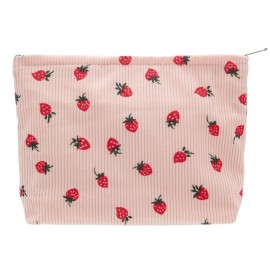 Makeup Bag Large Cotton Zipper Pouch for Purse Travel Canvas Make Up Organizer for Women Cosmetic,Strawberry Pink
