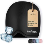 MyHalos Migraine Relief Cap, 30% Thicker, 2X More Cooling Gel, Stays Colder for Longer, Ice Hat, Ice Pack Head Wrap, Cold Headaches & Migraine Mask - Hangover, Tension Headache Relief Cap (Black)