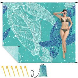 Ainiv Beach Blanket, Large Beach Mat 140 x 210 cm (2-3 People) Foldable, Sandproof Waterproof, Camping Outdoor Blanket with 6 Fixed Nails for Beach, Hiking, Picnic