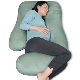 MOON PARK Pregnancy Pillows for Sleeping - U Shaped Full Body Maternity Pillow with Removable Cover - Support for Back, Legs, Belly, HIPS - 65 Inch - Green