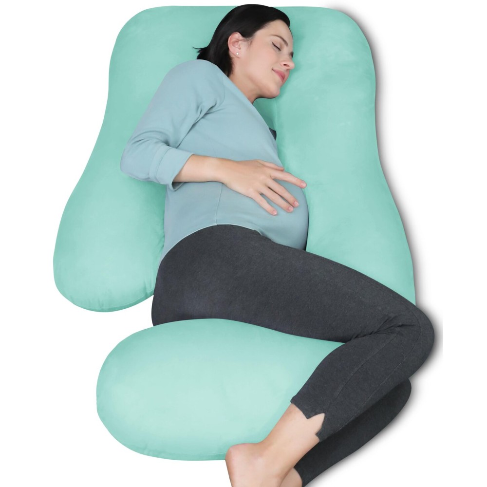 MOON PARK Pregnancy Pillows for Sleeping - U Shaped Full Body Maternity Pillow with Removable Cover - Support for Back, Legs, Belly, HIPS - 65 Inch - Turquoise