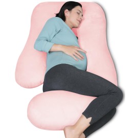 MOON PARK Pregnancy Pillows for Sleeping - U Shaped Full Body Maternity Pillow with Removable Cover - Support for Back, Legs, Belly, HIPS - 65 Inch - Pink