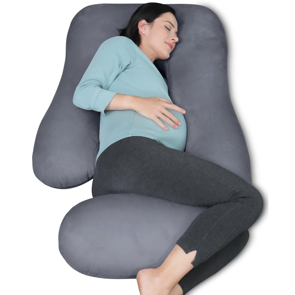 MOON PARK Pregnancy Pillows for Sleeping - U Shaped Full Body Maternity Pillow with Removable Cover - Support for Back, Legs, Belly, HIPS - 65 Inch - Dark Grey