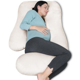 MOON PARK Pregnancy Pillows for Sleeping - U Shaped Full Body Maternity Pillow with Removable Cover - Support for Back, Legs, Belly, HIPS - 65 Inch - Ivory