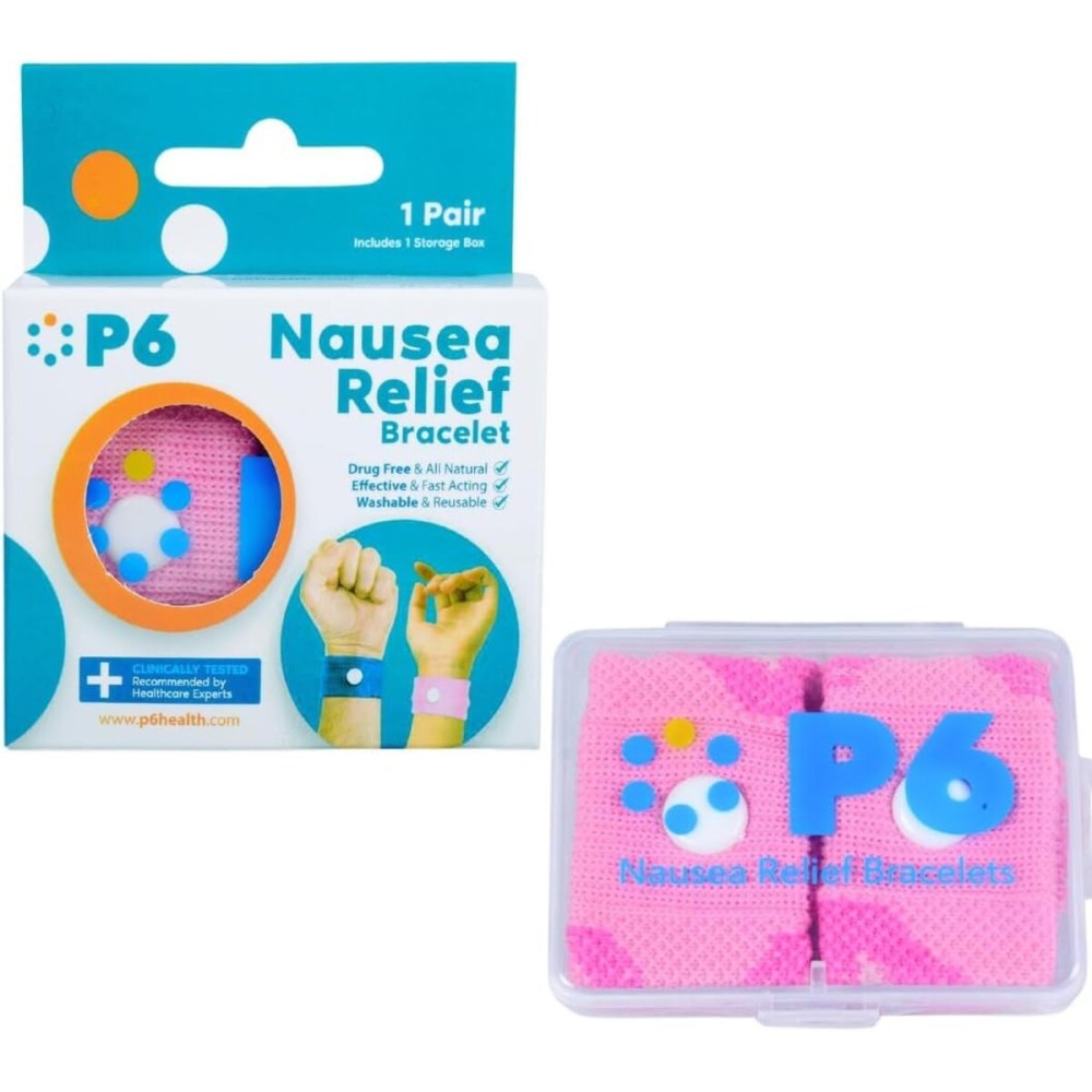P6 Health Original Natural Anti-Nausea Relief Motion Car Sea Sickness Relief Wrist Bands for Adults (1 Pack, Pink)