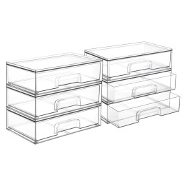 Vtopmart 12.1\'\'W Clear Stackable Storage Drawers,6 Pack Acrylic Plastic Organizers Bins for Makeup Palettes, Cosmetics, and Beauty Supplies,Ideal for Vanity, Bathroom,Cabinet,Desk Organization