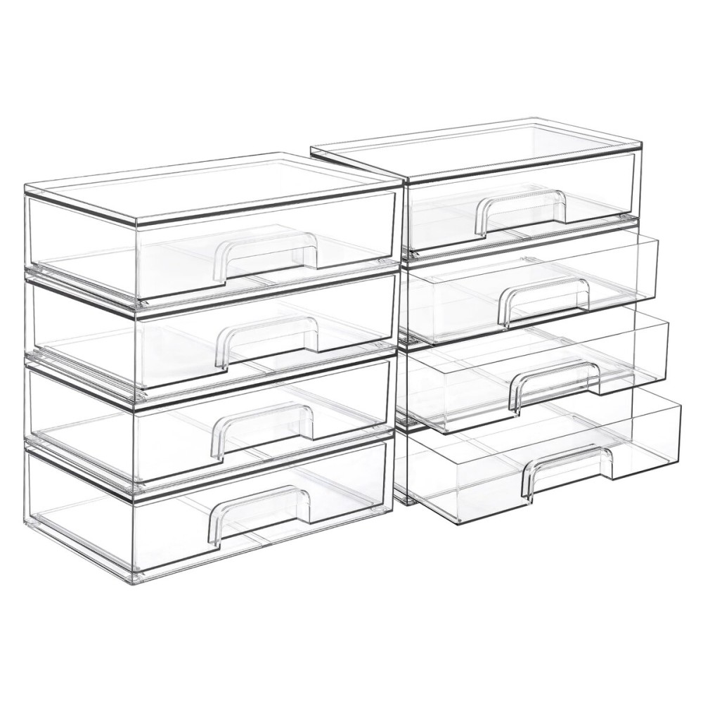 Vtopmart 12.1\'\'W Clear Stackable Storage Drawers,8 Pack Acrylic Plastic Organizers Bins for Makeup Palettes, Cosmetics and Beauty Supplies,Ideal for Vanity, Bathroom,Cabinet,Desk Organization