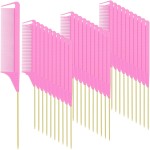 Patelai 30 Pieces Parting Comb for Braids Steel Hair Pin Rat Tail Carbon Fiber Heat Resistant Teasing Combs with Stainless Steel Pintail (Pink and Gold)