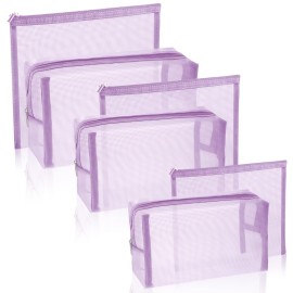 Boao 6 Pieces Mesh Makeup Bags Mesh Cosmetic Bag Portable Travel Organizing Zipper Pouch Toiletries Makeup Pouches for Home Office Travel Accessories(Light Purple)