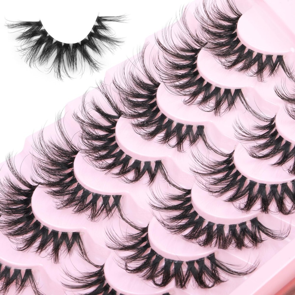 Geeneiya Clear Band Lashes Natural Look Wispy Strip Eye Lashes Pack 15mm Fasle Eyelashes 3D Faux Mink Lashes D Curl, 7 Pairs