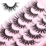 Geeneiya Clear Band Lashes Natural Look Wispy Strip Eye Lashes Pack 15mm Fasle Eyelashes 3D Faux Mink Lashes D Curl, 7 Pairs