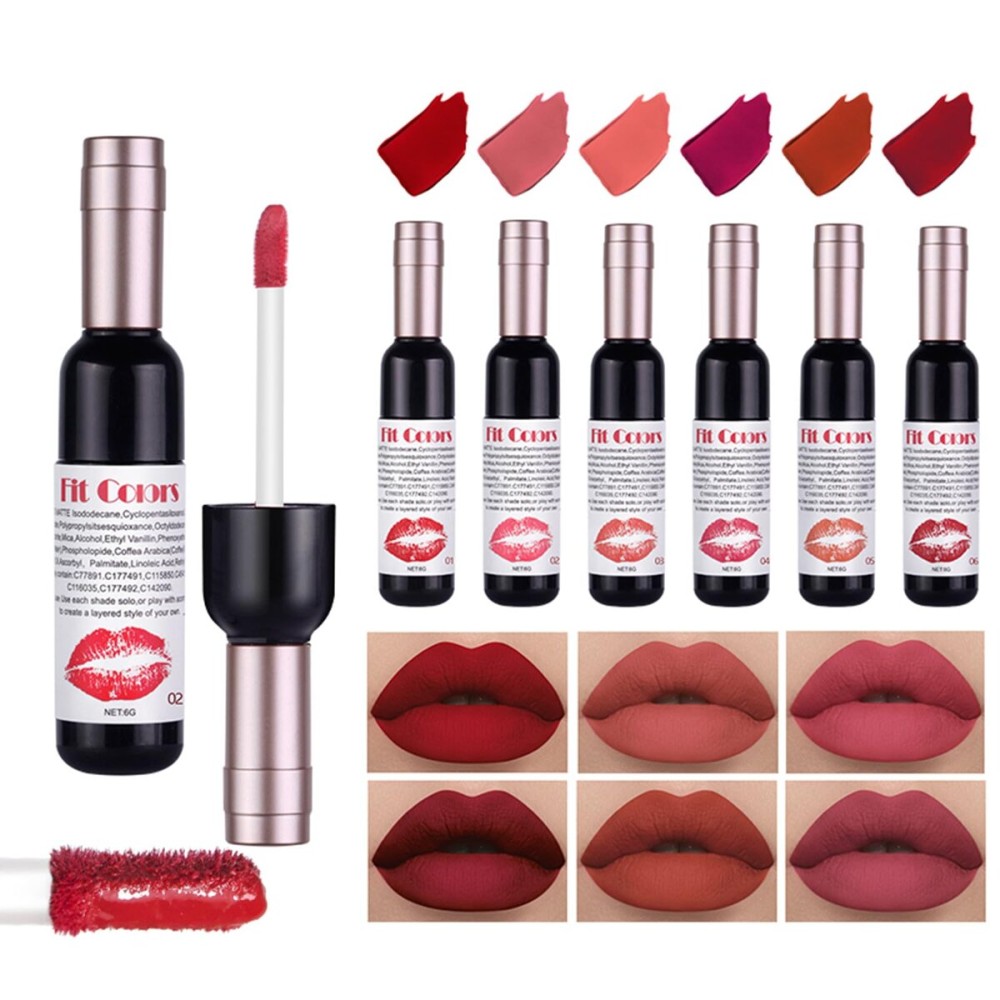 6 Colors Wine Bottle Lip Tint Stain Set, Waterproof Long Lasting 24 Hour Wine Bottle Red Matte Lip Stain Non-stick Cup Lip Gloss Matte Liquid Lipstick Mini Makeup Christmas Gift Sets for Women
