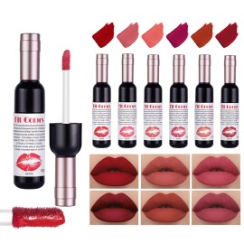 6 Colors Wine Bottle Lip Tint Stain Set, Waterproof Long Lasting 24 Hour Wine Bottle Red Matte Lip Stain Non-stick Cup Lip Gloss Matte Liquid Lipstick Mini Makeup Christmas Gift Sets for Women