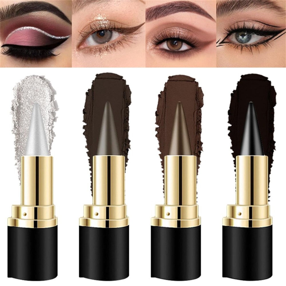4Pcs Black Silver Grey Brown Gel Eyeliner Pencil Set, Halloween Makeup Waterproof Long Wear Natural Eye Lip Face Paint Stick Matte Liquid Eyeliner Cream Black Smokey Eye Liners Eyeshadow Crayon