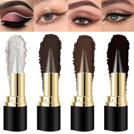 4Pcs Black Silver Grey Brown Gel Eyeliner Pencil Set, Halloween Makeup Waterproof Long Wear Natural Eye Lip Face Paint Stick Matte Liquid Eyeliner Cream Black Smokey Eye Liners Eyeshadow Crayon