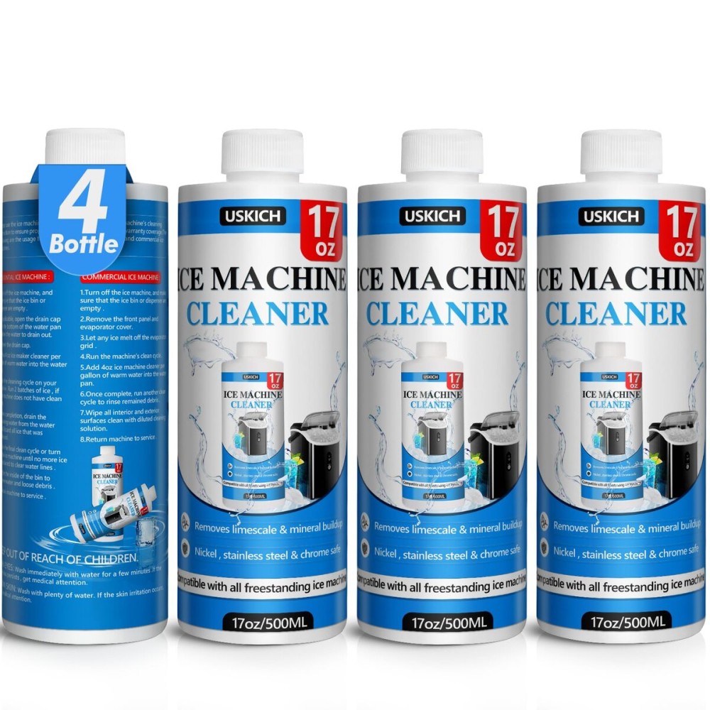 USKICH 4 Pack Ice Machine Cleaner Maker Descaler-68 fl oz Nickel Safe Descaler,Ice Maker Cleaner Solution Compatible with Ice Machine Brands Scotsman,KitchenAid,Hoshizaki