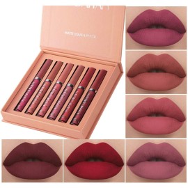 BONNIE CHOICE 6Pcs Nude Matte Liquid Lipstick Set, Waterproof Long Lasting Non-Stick Cup Nude Lipstick 24 Hour Not Fade Matte Lipstick Professional Lip Gloss Makeup Christmas Gifts for Women (Set A)